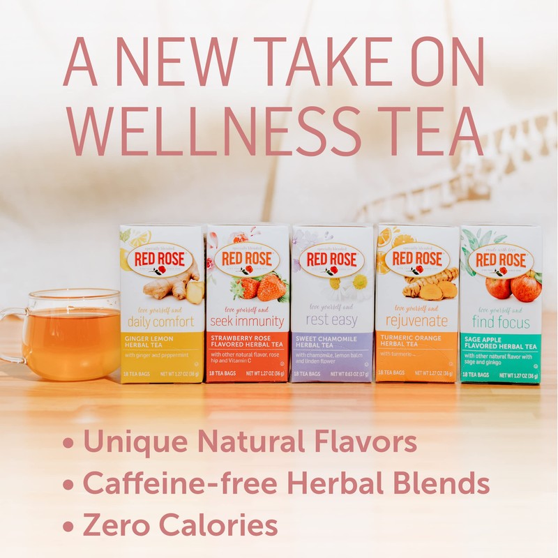 Red Rose Blossoms Sweet Chamomile Herbal Tea Caffeine Free Herbal