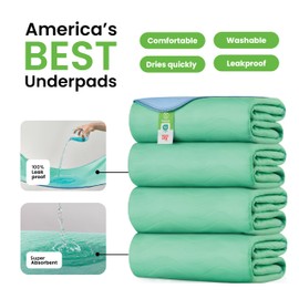 IMPROVIA® Washable Underpads, 34" x 52" (Pack of 4) - Heavy Absorbency Reusable Incontinence Pads for Kids, Adults, Elderly, and Pets - Waterproof Protective Pad for Bed, Couch, Sofa, Furniture, Floor