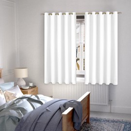 QUEMAS Extra Wide 100% Blackout Curtains for Bedroom 63 Inch Length 2 Panels Set, Thermal Insulated Full Light Blocking Soundproof Grommet Window Curtains for Living Room, Each 60 Inch Wide, White