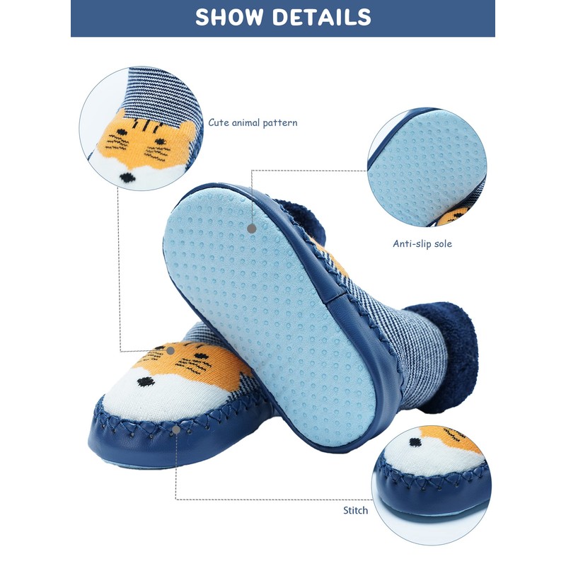 Adorel Baby Socks Non-Slip Slippers Lined 2 Pairs, blue hamster