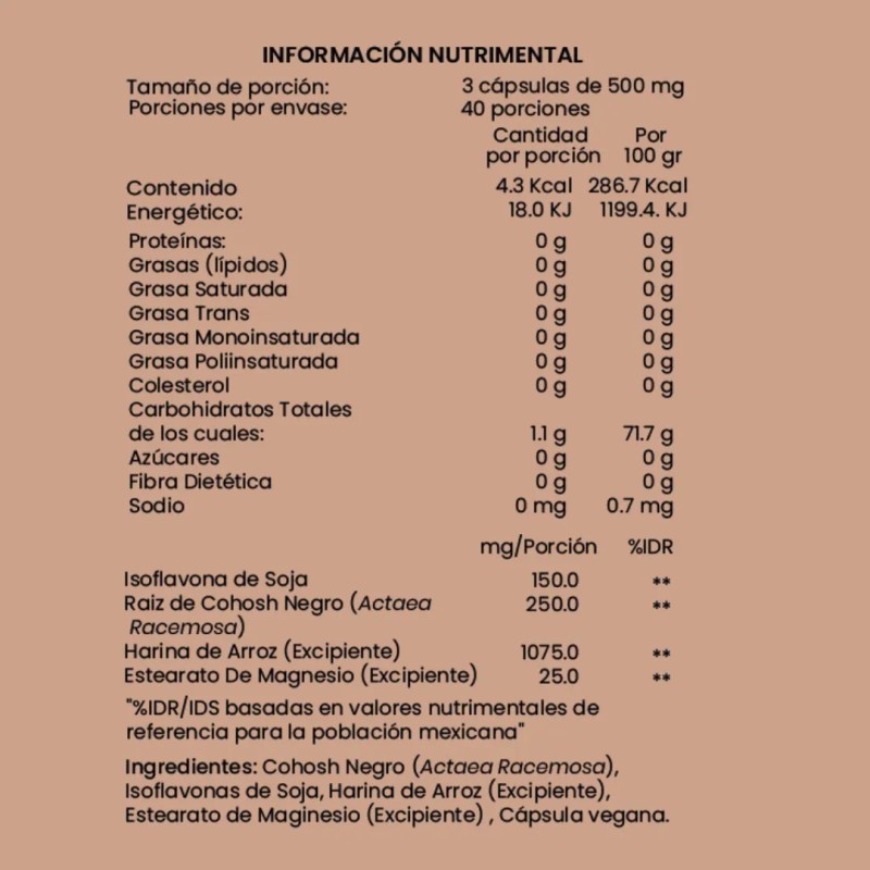 Femme Care Cohosh Negro + Isoflavonas De Soja, 120 Cáps.