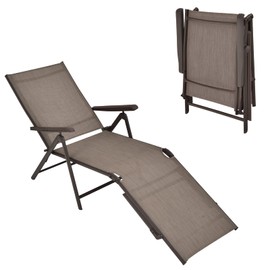 Tangkula Folding Lounge Chair Outdoor, Recliner Chaise Lounge with 5-Position Adjustable Backrest & 2-Position Footrest, No Assembly Required, Suitable for Patio Poolside Beach Yard (1, Brown)