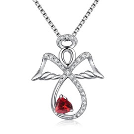 jiamiaoi Guardian Angel Wings Chain 925 Silver with 12 Months Birthstone, Angel Wings Pendant Necklace Infinity Chain Cross Necklace for Women Ladies, Cubic Zirconia