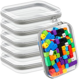 Sanwuta 6 Pcs Clear Hard Zipper Case Hard Plastic Zipper Pouches Makeup Bag Transparent Cases for Snacks Hard Plastic Storage Organizer Portable Box for Travel(Gray,9.84 x 7.87 x 2 Inch)