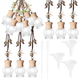 GTWYGT 6 Pack Leak-Proof Hanging Car Diffuser - 8ml Refillable Empty Bottles with Wood Caps, 3 Funnels & 2 Droppers - Essential Oil Air Freshener for Car, Home or Office (6, Crown)