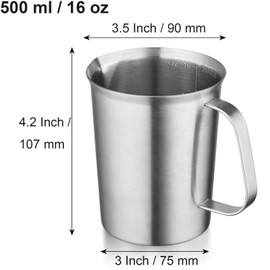 CURTA 18/8 Stainless Steel Measuring Cup with Handle and Pour Lip, Metal Pitcher with Oz and ML marking, 16OZ/500ML- 2 Cup), Heavy-Duty Pitcher