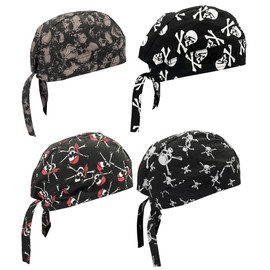 Cotton Doo Rags Skull Beanie Hat Bandana Motorcycle Dew Rag Head Wrap Hard Hats Helmet Liner Welder Pirate Cosplay Costume Skull Cooling Welding Do Rags Caps for Men and Women (Skull Styles)