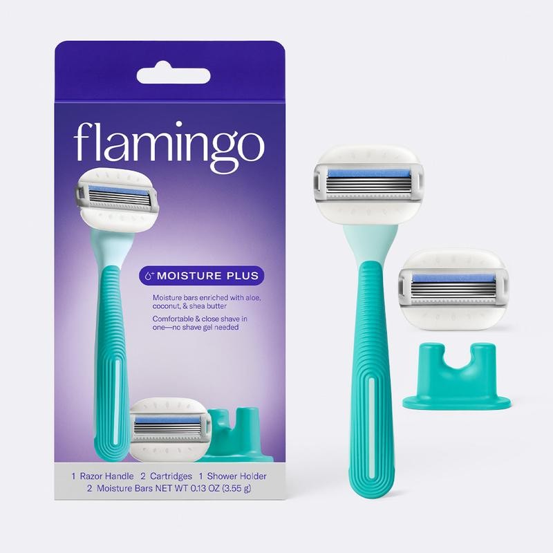 Flamingo Moisture Plus Razor Set with 2 Blade Cartridges &