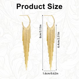 Tassel Earrings for Women, Gold Dangling Semi-Open Fringe Earrings Elegant Fashion Long Chain Drop Chic Statement Jewelry Party Wedding Prom Daily Wear