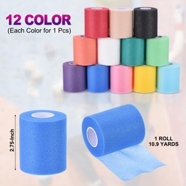 PATIKIL 12 Pack Foam Sports Pre-Wrap Athletic Tape Sports Elastic Wrap 30 Yards Breathable Bandage Roll Tennis Racquet Grip Tape Cushion Wrap for Hair Ankle Wrist 12 Colors