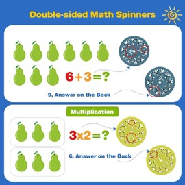 Math Fidget Spinners, Math Fact Spinner, 18 PCS Math Spinners for Kids, Kindergarten Math Learning & Education Toys, Addition, Subtraction, Multiplication and Division, Multiplication Fidget Toy