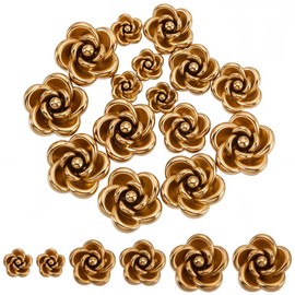 1 Box 30PCS 304 Stainless Steel Gold Rose Beads with Holes Valentine Mixed Sizes Metal Golden Flower Floral Love Romantic Spacer Bead for Jewelry Making Christmas Necklace DIY Craft Supply
