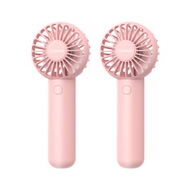 Coohea 2-Pack Pink Handheld Fan, Small Cute Design, 3 Powerful Speeds, Operated by USB/Rechargeable Battery, Portable Personal Fan with Base & Lanyard, for Eyelash Makeup Travel Beach Office Desk