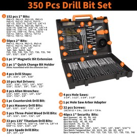 350Pcs Drill Bit Set for Home Repair & Furniture Assembly, Impact Driver Bit Set with Security Bits, Sockets, Hex Keys, Hole Saws - ENERTWIST