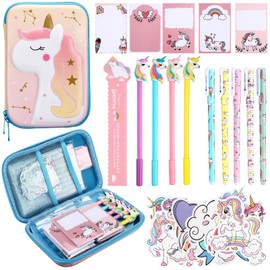 Honoson 317 Pcs Christmas Unicorn Stationary Set for Girls Cute Unicorn School Supplies Essentials Bundle Include Unicorn Pencil Case Gel Ink Pens Sticky Notes Stickers Ruler Back to School Gifts