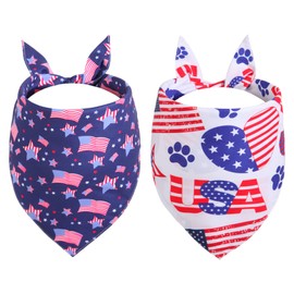 Gofshy 4th of July Dog Bandanas Large 2PCS, American Flag Patriotic Scarf, Independence Holiday Bandana,Premium Durable Triangle Reversible USA Bandana for Medium Large Dogs Cats