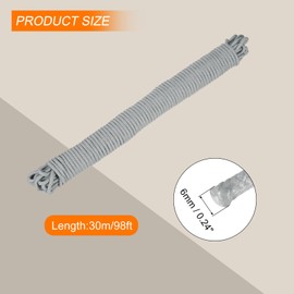 Rebower 1 Pcs Gray Nylon Rope 1/4"x98ft Solid Braided Cord Polypropylene Rope Utility Cord,[for Camping, Tie Down, Securing, Mooring Lines,Indoor & Outdoor Use]