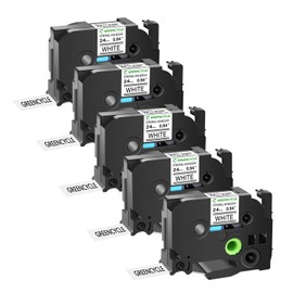 GREENCYCLE - Paquete de 5 cintas adhesivas TZe-S251 de 24 mm de fuerza extra compatible con TZeS251 TZe-251 TZe-251 de 0.96 pulgadas y 1 pulgada, etiqueta negra sobre blanca para PT-2730 D600VP D800W