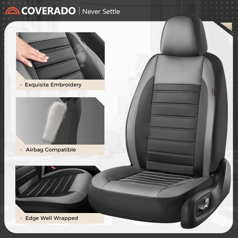 Car Seat Covers Full Set, Memory Foam Leather Car Seat