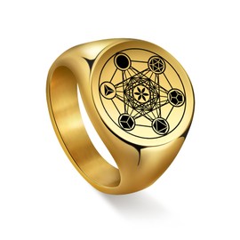 UNIFT Metatron’s Cube Ring for Men Women Stainless Steel Angel Seal Archangel Metatron Sacred Geometry Style Ring Protection Amulet (gold 1, 12)