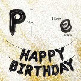 Happy Birthday Balloons Letters, Black 16 Inch 3D Mylar Foil Letters Balloons Happy Birthday Banner Letters for Kids Child Adults Boys Girls Happy Birthday Sign Birthday Party Decorations Supplies