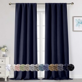 WelvetBLK - Cortinas opacas azul marino para recámara, sala de estar de 96 pulgadas de largo, juego de 2 paneles suaves y sólidos, tratamientos de ventana con aislamiento térmico, bolsillo moderno