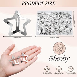40Pcs Star Hair Clips, 1.6" Star Snap Clips Star Hair Accessories for Girls Women 2000s Y2K Silver Metal Star Hair Clips Barrettes