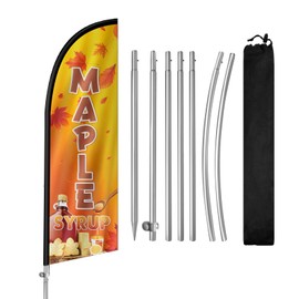 QSUM Maple Syrup Flag for Business, Maple Syrup 8FT Polyester Advertising Swooper Flag with Aluminium Alloy Flag Pole Kit, Stainless Steel, Ground Spike, Portable Bag