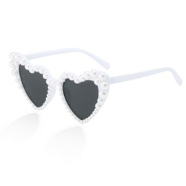 Herz Sonnenbrille, Herzbrille Perle Sonnenbrille Herz Weiß für Hochzeit Party Reise Karneval Geburtstag, Geschenk für die Braut zu Sein