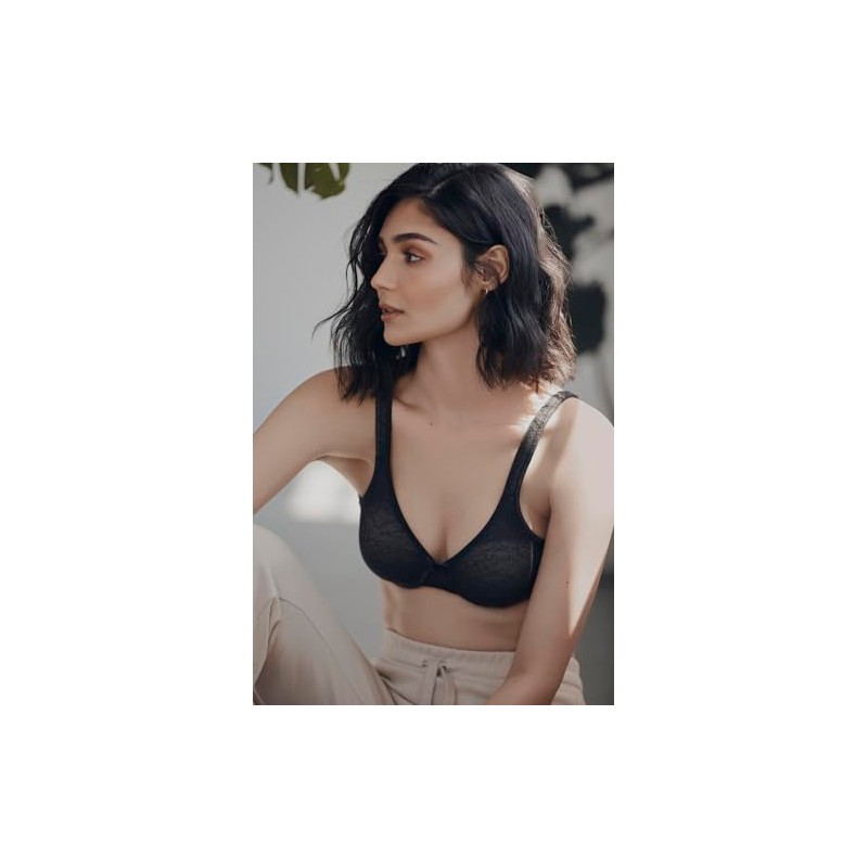 Wonderbra Womens Eco Pure Lace Underwire Minimizer Bra, BLACK/EXCALIBUR, 40D