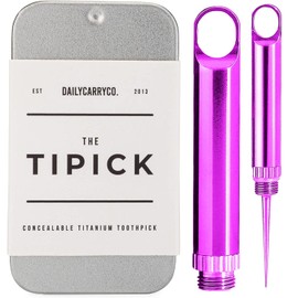 DAILYCARRYCO. TiPick Titanium Toothpick - Portable Metal Travel & Reusable EDC Micro Toothpick - Compact & Convenient - Carry On-The-Go - Titanium Construction, Magenta