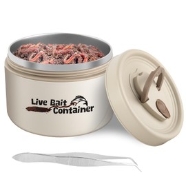 TAZKZZY Fishing Bait Container with Handle, Insulation Design and Breathable Hole, Stainless Steel Live Bait Storage Tank, Worm Container for Nightcrawlers, Keeps Live Bait Fresh and Alive, 600ML