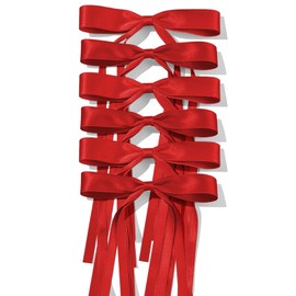 6PCS Hair Accessories for Women Girls 9.8inch Fall Red Hair Bows Long Tail Bow Hair Clip Barrettes Tassel Ribbon Bow-knot Slides Metal Alligator Clips Hairpins for Toddlers Teens