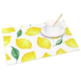MIRRORANG Lemon Placemats Set of 4 45x30cm Yellow Green Fruit Pattern Washable Table Place Mats for Summer Kitchen Party Dining Decor