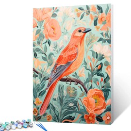 Tucocoo Orange Bird with Floral Leaves Background Oil Painting Paint by Number Kits 16 x 20 inch Canvas Abstract DIY Painting for Kids Students Adults Beginner with Brushes Acrylic Pigment(DIY Frame)