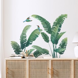 Tanlaby Tropical Palm Leaf Wall Stickers Large Green Leaves Wall Decals Nature Plants Wall Sticker DIY Vinyl Mural Art Sticker for Bedroom Living Room TV Background Office Wall Décor