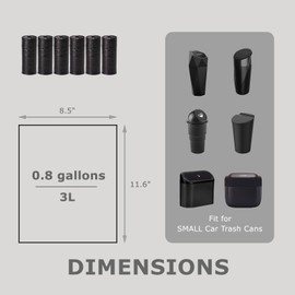 Ginsco 0.8 Gallons Disposable Trash Bags for Mini Car Trash Can, Portable Small Car Garbage Bags, Cars Accessories, Mini Trash Bags, Plastic Trash Bag for Cars/Home/Office (4 Rolls/60 Counts)