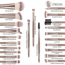 Brochas de Maquillaje Kit 23 Piezas Profesional Sintéticos de Alta Calidad Set de Brochas para Maquillaje Rubor Brochas Maquillaje Sombras de Brochas para Ojos&Facial(Champagne)
