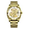 GLENAW Gold Carved Automatic Watches for Men, Retro Tattoo Skeleton
