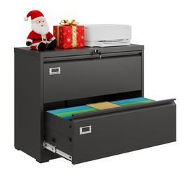 DEVAISE Metal Lateral File Cabinet with Lock, 2 Drawer Filing Cabinets for Home Office, 16" D x 35" W x 29" H Wide Storage Organization for Hanging Files Letter/A4/Legal/F4 Size, Black