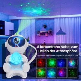 PKBD Astronaut Projector Starry Sky Projector Kids LED Galaxy Lamp Night Light Room Decoration Room Star with Bluetooth Speaker, 8 Mist Modes, 7 Chest Light Colours, Perfect Gift - Moon