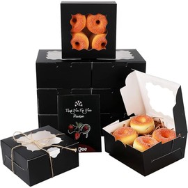 Gcardist Black Bakery Box with Window 15Pcs 15.2x15.2x7.6cm Black Cookie Boxes Pastry Box for Wedding Favor Birthday ＆ Party(6 * 6 * 3inch)