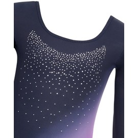 Gogokids Girls' 3-Piece Gymnastics Leotards, Long-Sleeved Gymnastics Set with Shorts and Headband, Glittering Ballet Uniform Jerseys - Gymnastics Outfit with Colour Gradient Design for 3-12 Years,