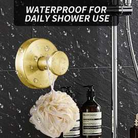 Eolax Suction Cup Hooks for Shower/Bathroom Heavy Duty Removable for Towels, Robes, Loofah - No Drill Stainless Steel Hooks for Glass, Mirror, Tile, Kitchen (4-Pack) Gold