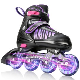 Rotayi Girls Inline Skates Ages 5-8 8-12, Adjustable Light Up Wheels Roller Skates Blades for Kids and Adults Women, Outdoor Roller Skates for Youth Teens, Purple