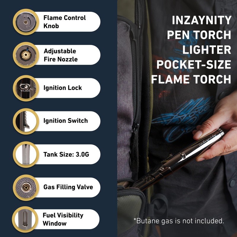 inZaynity Pen Torch Lighter - Windproof Jet Flame, Tiltable Head