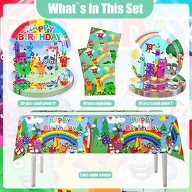 Number Birthday Decorations, 40pcs Number Theme Plates 40pcs Napkins 1pc Waterproof Tablecloth Number Theme Party Supplies for Boy Girl Birthday Number Theme Birthday Party