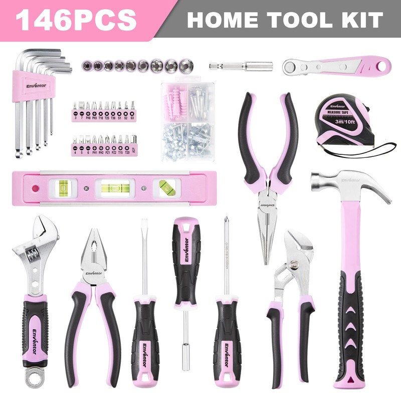 Enventor Pink Tool Kit Set for Women, 146PCS General Household
