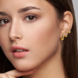 Barcarola - Juego de 4 pares de aretes de aro para mujer, con relleno de oro de 14 quilates, ligeros, resistentes al agua, resistentes al deslustre