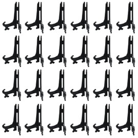 Murtenze 24 Pack Plastic Easel Plate, Display Stands Picture Frame Holder, Mini Easel for Weddings/Home Decoration(4 Inch,Black)